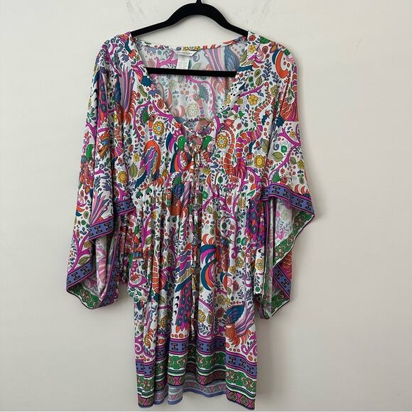 Trina Turk Pink/Purple Flutter Sleeve Tunic Swim Coverup Large - Picture 1 of 4